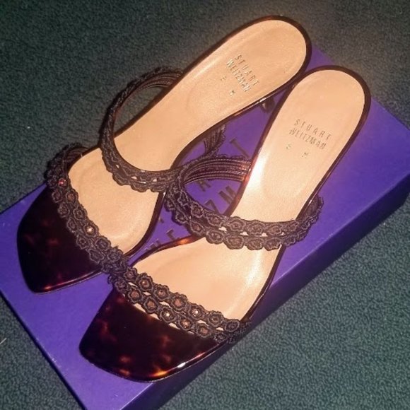 STUART WEITZMAN | Sandal | “Forgetmeknot” | Cognac tartar | Kitten Heel | Size 8 - Picture 8 of 16